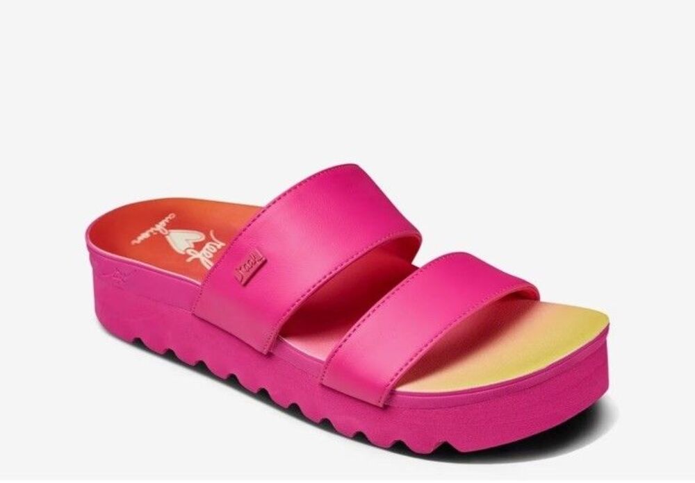 REEF Banded Horizon Hi Women 9 Sandal Platform Slip On Cushion Comfort Slide NEW